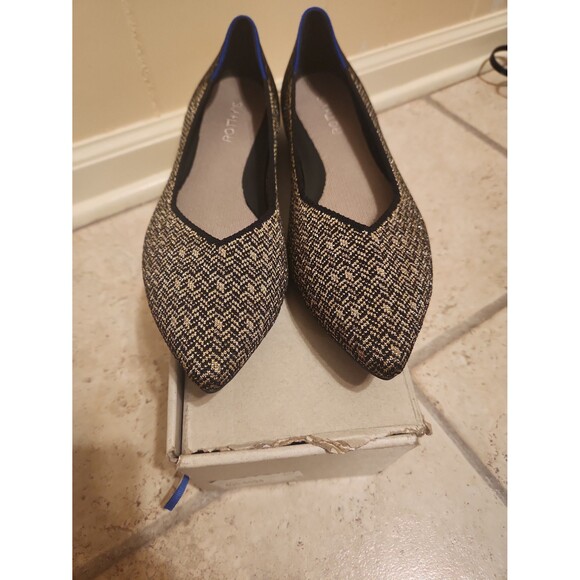 Rothy's "The Point" Flats in "Sparkle Herringbone" Black & Gold Size 10.5 - Picture 3 of 12